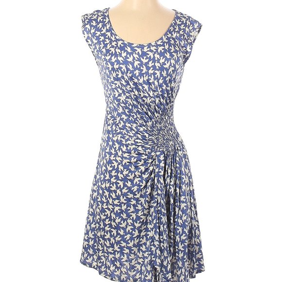 Anthropologie Leif Notes Blue Bird Gull Ruched Viscose Dress XS/S - Picture 2 of 3